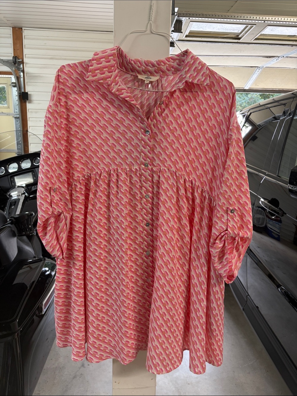 entro Pink Geo-Pattern Button-Front Mini Dress